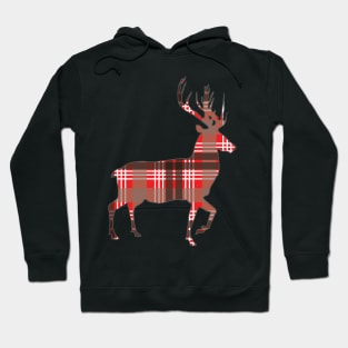 Red, Black and White Tartan Scottish Stag Silhouette Hoodie